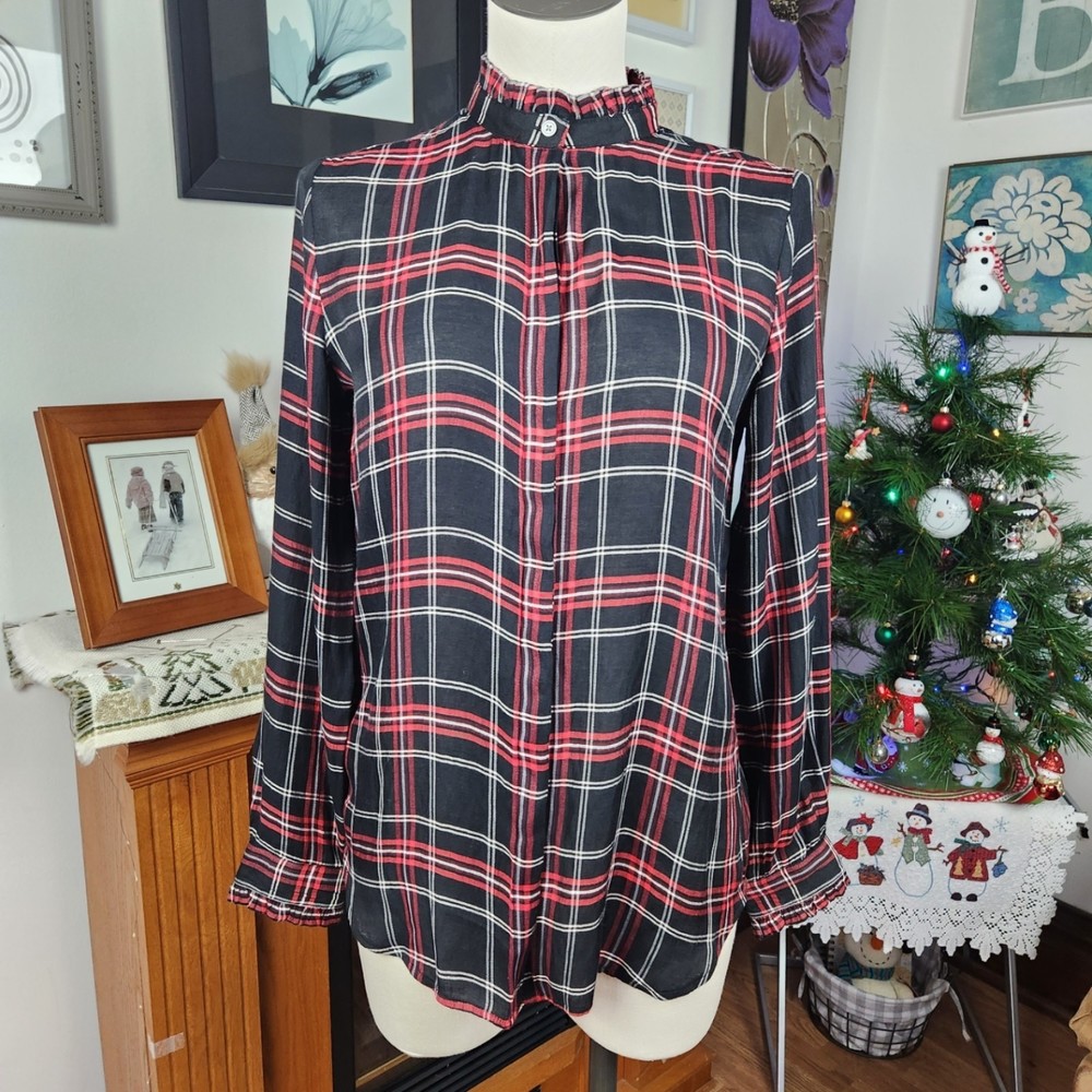 Loft The Softened Shirt Plaid Blouse Top Size S